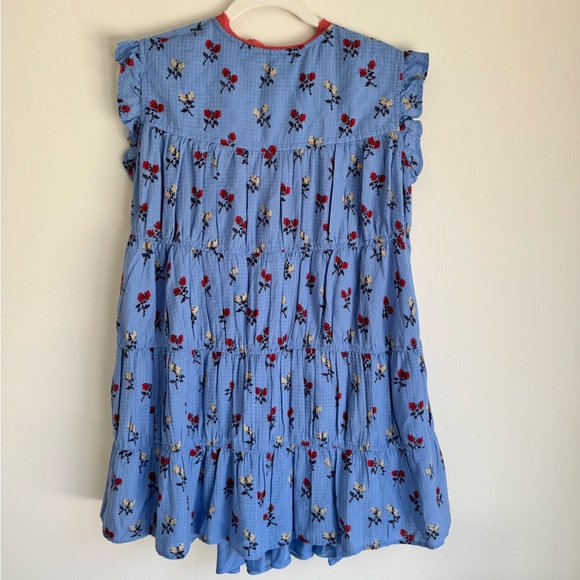 NWT- Free People Blue Floral Tiered Mini Dress XS Boho Cottagecore Ruffle Sleeve - Picture 8 of 8